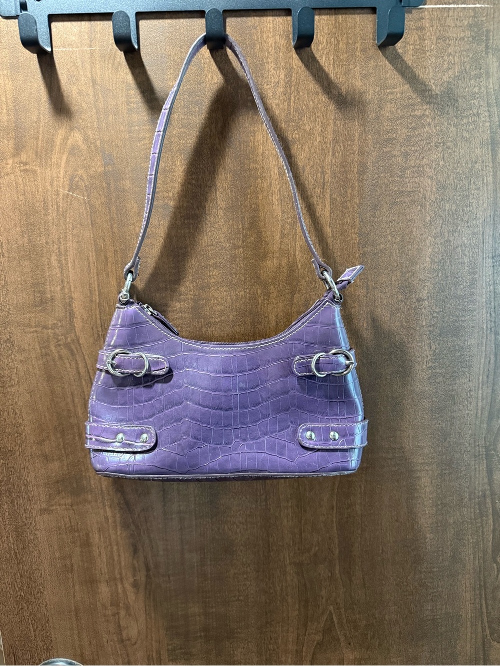 Vintage Y2K Purple Croc Embossed Baguette Shoulder Bag